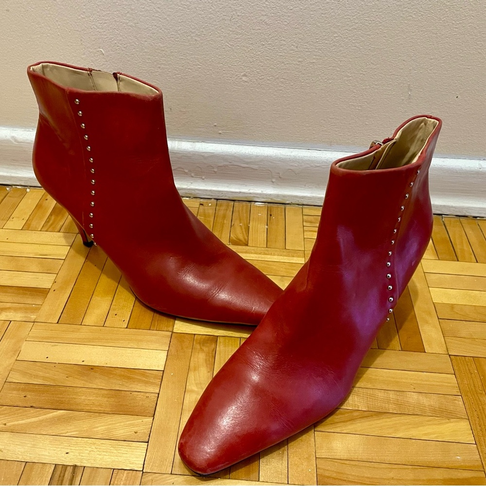 Red Leather Ankle Boots by Zara (Size 39)